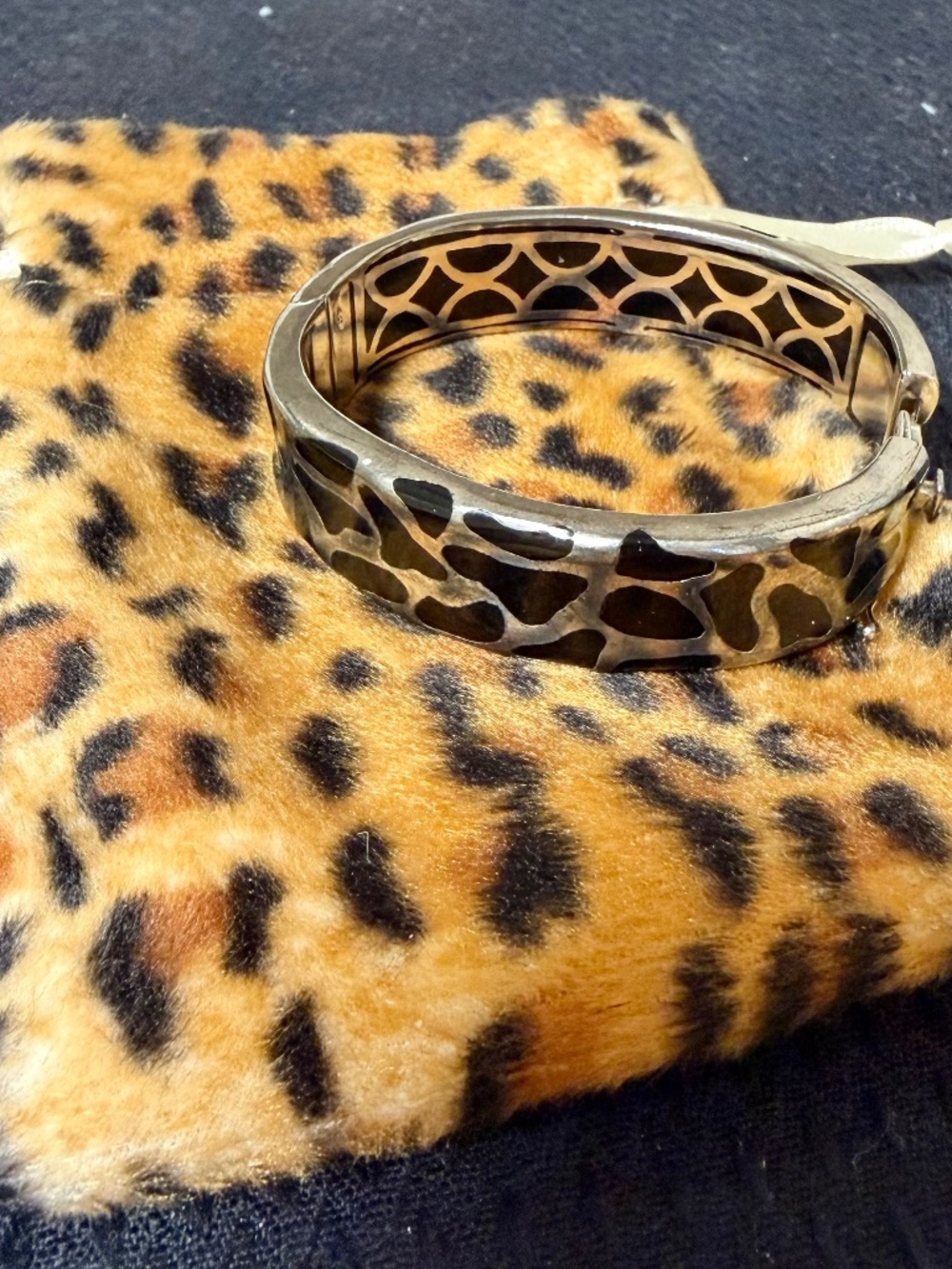 Sterling Silver/ Black Enamel Hinged Bangle Bracelet